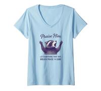 Womens Praise Him Raccoon Tee Funny Popular Christian Bible Verse V-Neck T-Shirt