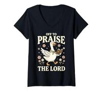 Women's Praise The Lord Baptism Bible Verse Baptized Goose Christian V-Neck T-Shirt