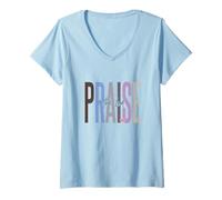 Women's Praise The Lord Christian Bible Verse V-Neck T-Shirt