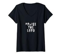 Womens Praise the Lord grunge style design Christian V-Neck T-Shirt
