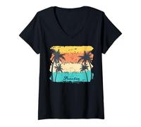 Women's Praslin Seychelles Palm Trees on an Island and Seabirds V-Neck T-Shirt