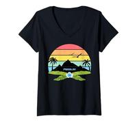 Women's Praslin Seychelles Palm Trees on an Island with Flowers V-Neck T-Shirt