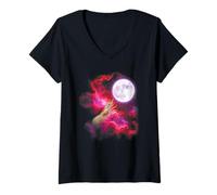 Womens Prawn Howling at The Moon Pink Purple V-Neck T-Shirt