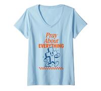 Womens Pray About Everything Christian Cross Retro V-Neck T-Shirt