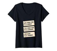 Womens Pray for Family Pray for Leaders Give Thanks Checklist V-Neck T-Shirt