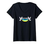 Womens Pray For Ukraine Peace Dove V-Neck T-Shirt