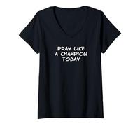 Womens Pray Like a Champion Today Official Logo V-Neck T-Shirt