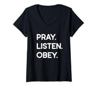 Women's Pray Listen Obey V-Neck T-Shirt