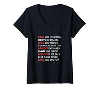 Womens Pray Obey Lead Serve Believe Love Like Jesus V-Neck T-Shirt