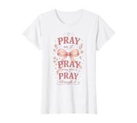 Womens Pray On It Pray Over It Pray Through It Faith Floral T-Shirt