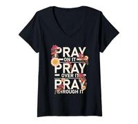 Women's Pray On It Religious Christian Prayer Bible Scripture V-Neck T-Shirt