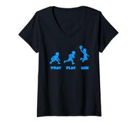 Women's Pray Play Win Basketball Player Kid Christianity Faith V-Neck T-Shirt