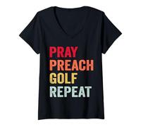 Women's Pray Preach Golf Repeat Pastor Minister V-Neck T-Shirt