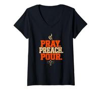 Women's Pray Preach Pour Pastor Christian Sermon Coffee V-Neck T-Shirt