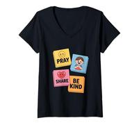 Womens Pray Share Be Kind Kids Christian Sunday School V-Neck T-Shirt