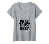 Women's Pray Trust Obey Christian Faith Prayer Verse V-Neck T-Shirt