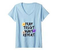Womens Pray, Trust, Wait, Repeat V-Neck T-Shirt