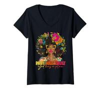 Womens Pray Wait Trust God Plan Jesus Christian Black Woman Afro V-Neck T-Shirt