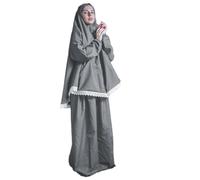Women's Prayer Dress 2 Pieces Microfiber Solid Color Plus Long Sleeve | One-Size | Hijab Abaya Suit, Pistachio, One size