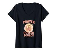 Womens Prayer is My Power Source, Faith + Energy Minimal Clothing V-Neck T-Shirt
