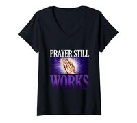 Women's Prayer Srill Works Faith Affirmation Hands Celestial V-Neck T-Shirt