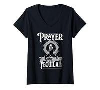 Women's Prayer Takes My Stress Away and So Does Tequila V-Neck T-Shirt