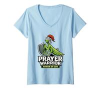 Women's Prayer Warrior Armor God Praying Scripture Insect Joke V-Neck T-Shirt
