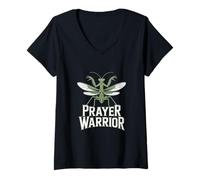 Women's Prayer Warrior Funny Mantis Saying Vintage V-Neck T-Shirt