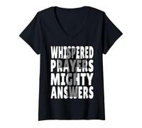 Womens Prayer Warrior Quote God Whispered Prayers Mighty Answers V-Neck T-Shirt