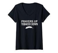 Womens Prayers Up Tobacco Down Native American Indigenous Indian V-Neck T-Shirt