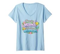 Women's Praying Mama Raising Warriors Christian Mother V-Neck T-Shirt