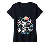 Womens Praying Mama Raising Warriors - V-Neck T-Shirt