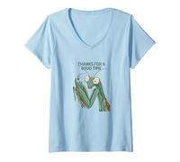 Womens Praying Mantis Breakup Thanks For A Good Time V-Neck T-Shirt
