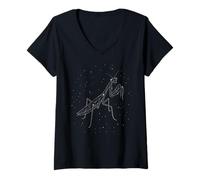 Women's Praying Mantis Insect Constellation Animal Line Art Geometri V-Neck T-Shirt