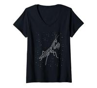 Women's Praying Mantis Insect Constellation Animal Line Art Geometri V-Neck T-Shirt