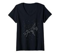 Women's Praying Mantis Insect Constellation Animal Line Art Geometri V-Neck T-Shirt