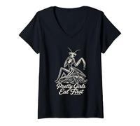 Women's Praying Mantis Women Entomologist Bug Lover Humor V-Neck T-Shirt