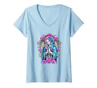 Womens Praying Mary with roses, Christianity, Our Lady of Guadalupe V-Neck T-Shirt