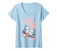 Women's Praying & Singing Praise to God V-Neck T-Shirt