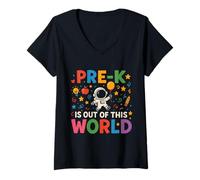 Womens Pre-K is Out of This World Astronaut Kids Design V-Neck T-Shirt