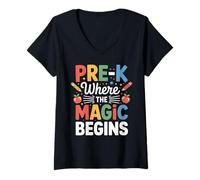 Womens Pre-K is Where The Magic Begins Preschool V-Neck T-Shirt
