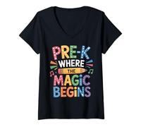 Womens Pre-K is Where The Magic Begins Preschool V-Neck T-Shirt
