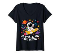 Women's Pre-K Student Astronaut Pencil Space Exploration V-Neck T-Shirt