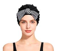 Women's Pre-Tied Turban Swim Cap Elastic Bath Shower Hat for Pool Beach Spa | Soft polyester fabric, water-resistant, non-slip, full hair coverage, one size, for swimming, bathing, hot tub,salon, travel
