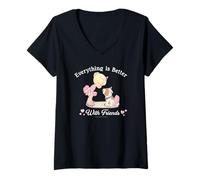 Womens Precious Moments Better with Friends Cute Dog Ballet Dancing V-Neck T-Shirt