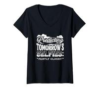 Women's Predicting Tomorrows Selfies Partly Cloudy Weatherman V-Neck T-Shirt