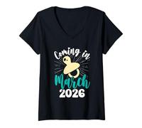 Womens Pregnancy COMING IN MARCH 2026 Funny Soon to be Mom V-Neck T-Shirt