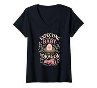 Women's Pregnancy Dad Expecting A Baby OR A Dragon Funny V-Neck T-Shirt