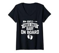 Womens Pregnancy GENTLE VIBES ONLY BABY ON BOARD Funny V-Neck T-Shirt