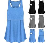 Women's Pregnant Breastfeeding Tank Dresses UK Sale Ladies Maternity Nursing Vest Maxi Cold Shoulder Skirt Sleeveless Gown Round Neck Dress Solid Color Dresses Midi Maxi Layered Skirt Soft Dress